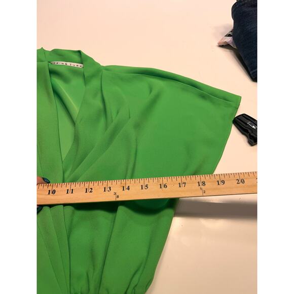 Trina Turk Bright Green Blouson Mini Dress Size Medium - Picture 7 of 9